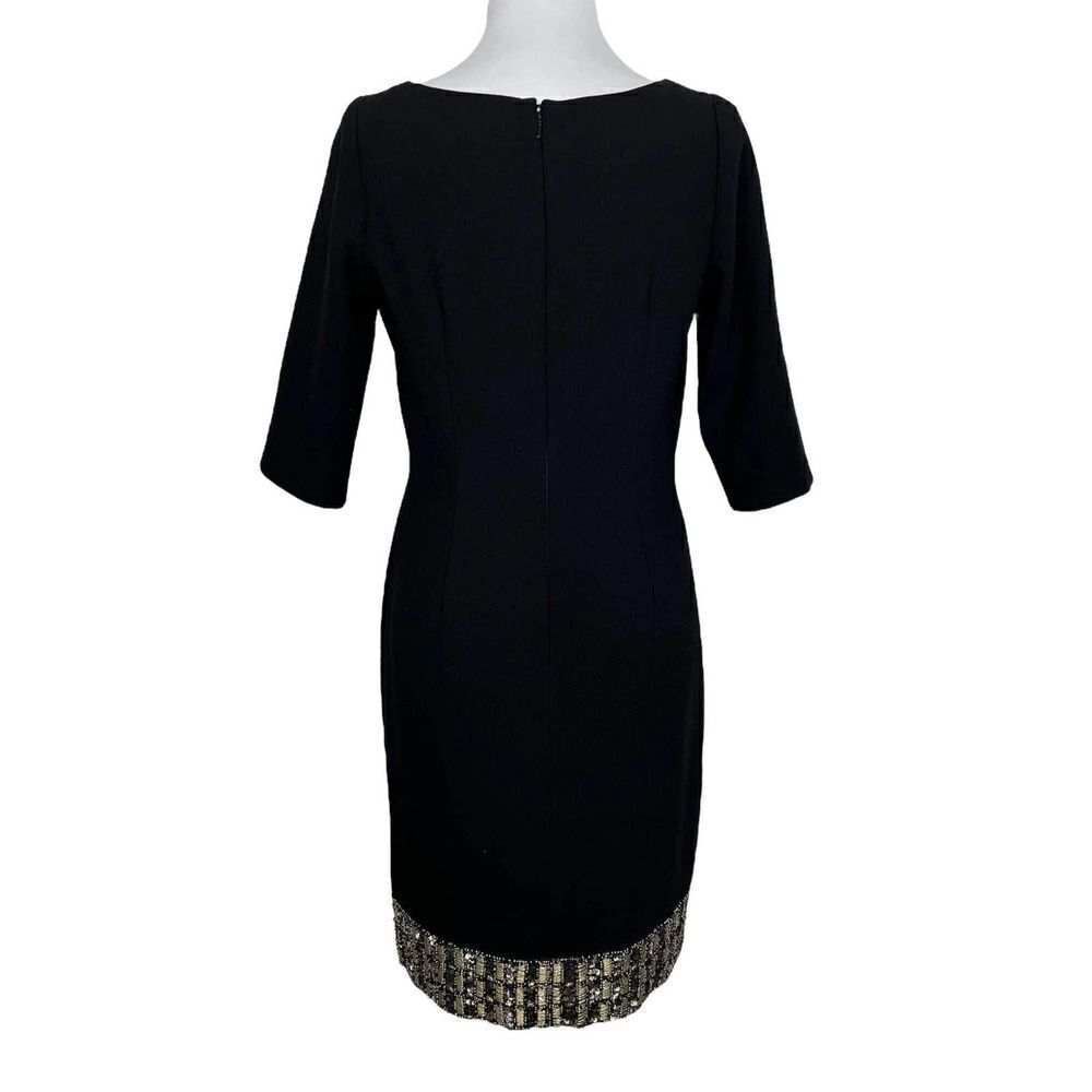 CARMEN Marc Valvo Dress Black Gold Metallic Beaded Hem Size 6 - Picture 3 of 13